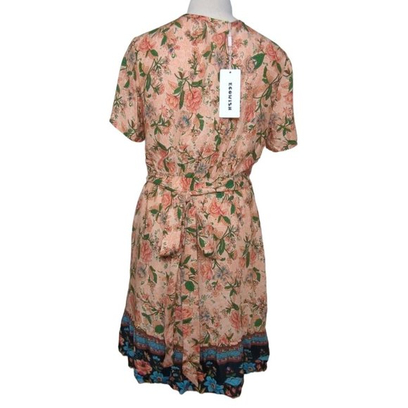 Ecowish Womens Medium Floral Boho Summer Wrap Dress Bohemian Peach Teal - Picture 4 of 5